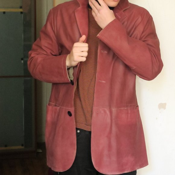 Vera Pelle Wine Leather Blazer (Made in Italy) European Size 50/US Large - Picture 2 of 8